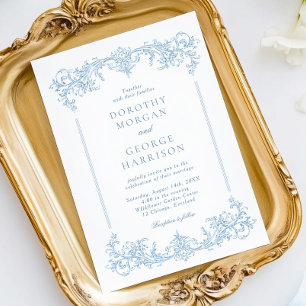 Invitation Mariage classique victorien Dusty Bleu