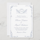 Invitation Mariage classique Vintage baroque victorien bleu (Devant)