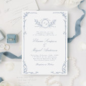 Invitation Mariage classique Vintage baroque victorien bleu