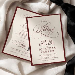 Invitation Mariage classique vintage bordeaux ivoire à l'anci