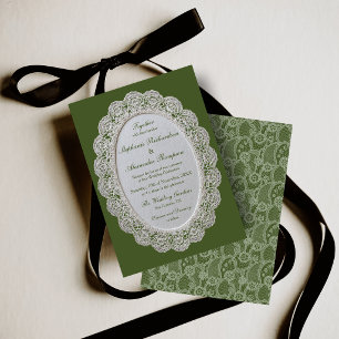 Invitation Mariage Classique Vintage en Dentelle Vert Olive