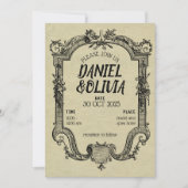 Invitation Mariage classique Vintage vert noir (Devant)