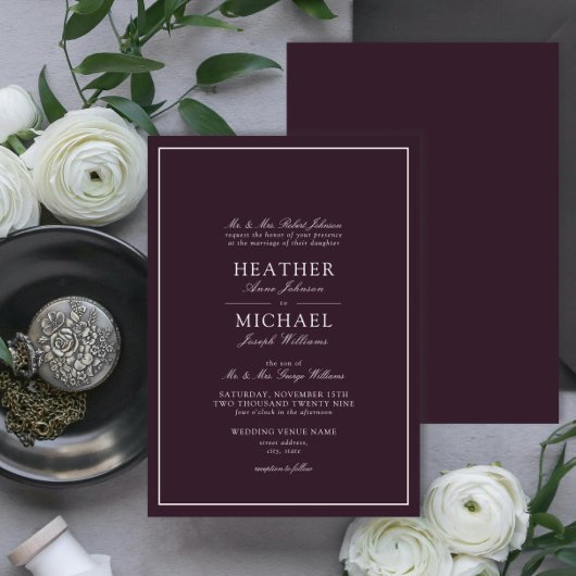 Invitation Mariage classique violet traditionnel