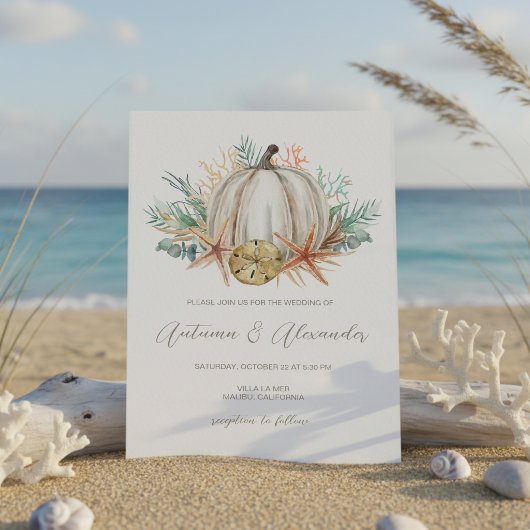 Invitation Mariage Coastal Fall Pumpkin & Seashells