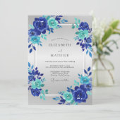 Invitation Mariage Cobalt Aqua Bloom (Debout devant)