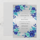 Invitation Mariage Cobalt Aqua Bloom (Devant / Derrière)