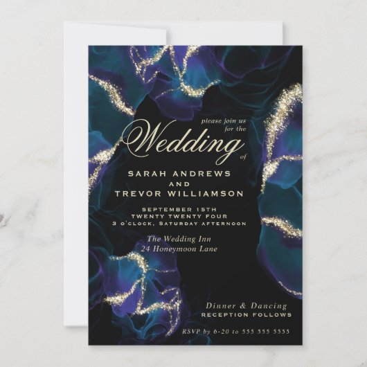 Invitation Mariage | Cobalt Bleu Violet Encre D'Alcool (Devant)