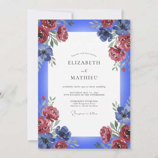 Invitation Mariage Cobalt Bourgogne Rose (Devant)