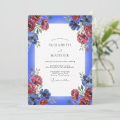 Invitation Mariage Cobalt Bourgogne Rose (Debout devant)