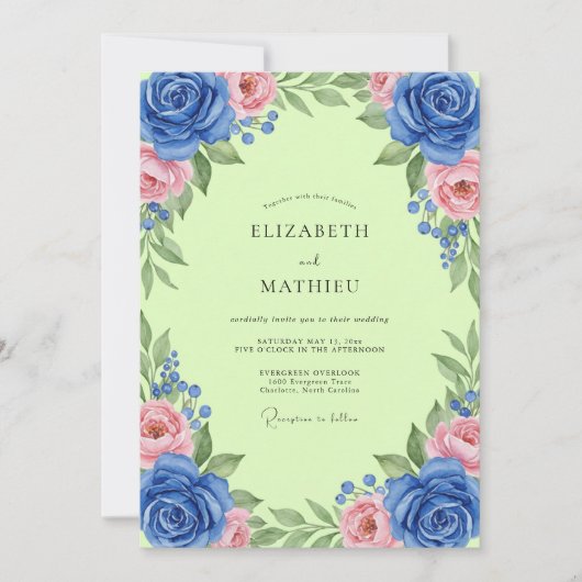 Invitation Mariage Cobalt Chartreuse Feuillu (Devant)