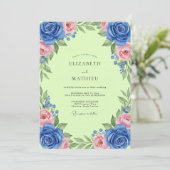 Invitation Mariage Cobalt Chartreuse Feuillu (Debout devant)
