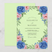 Invitation Mariage Cobalt Chartreuse Feuillu (Devant / Derrière)
