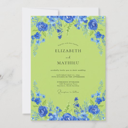 Invitation Mariage Cobalt Lime Fleur (Devant)