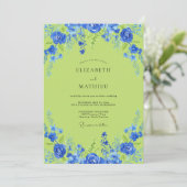 Invitation Mariage Cobalt Lime Fleur (Debout devant)