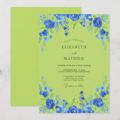 Invitation Mariage Cobalt Lime Fleur (Devant / Derrière)