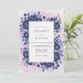 Invitation Mariage Cobalt Violet Rose (Debout devant)