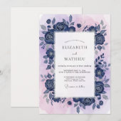 Invitation Mariage Cobalt Violet Rose (Devant / Derrière)