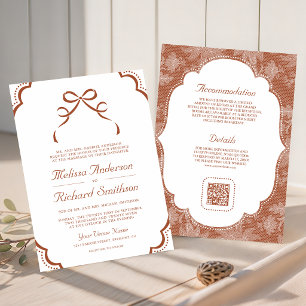 Invitation Mariage Code QR à l'Arc Bow en Dentelle Blanche Te
