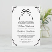 Invitation Mariage Code QR à nœud papillon en dentelle noir e (Debout devant)