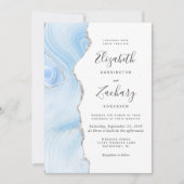 Invitation Mariage Code QR Agate Argent Bleu Bébé Moderne (Devant)