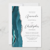 Invitation Mariage Code QR Agate Argent Bleu Sarcelle (Devant)