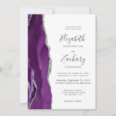 Invitation Mariage Code QR Agate Argent Violet Moderne (Devant)