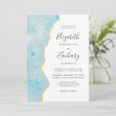 Invitation Mariage Code QR Agate Bleu Aqua Aquarelle Moderne (Debout devant)