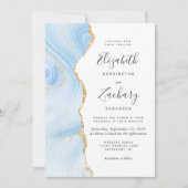 Invitation Mariage Code QR Agate Or Bleu Bébé Moderne (Devant)