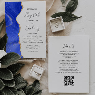 Invitation Mariage Code QR Agate Or Bleu Royal