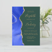 Invitation Mariage Code QR Agate Or Émeraude Bleu Royal (Debout devant)