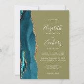 Invitation Mariage Code QR Agate Or Vert Olive (Devant)