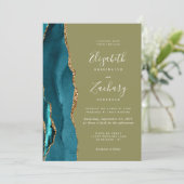 Invitation Mariage Code QR Agate Or Vert Olive (Debout devant)