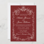 Invitation Mariage Code QR Ancien Argent Profond Rouge (Devant)