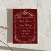 Invitation Mariage Code QR Ancien Argent Profond Rouge
