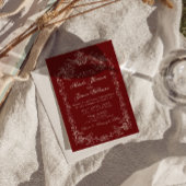 Invitation Mariage Code QR Ancien Argent Profond Rouge