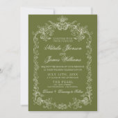 Invitation Mariage Code QR Ancien Argent Vert Olive (Devant)