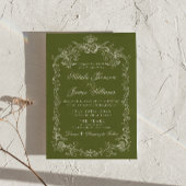 Invitation Mariage Code QR Ancien Argent Vert Olive