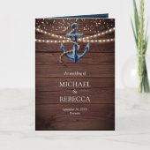 Invitation Mariage Code QR Ancre Bleu Marine Bois Rustique (Devant)