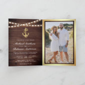Invitation Mariage Code QR Ancre Or Bois Rustique Marin (Intérieur)