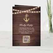 Invitation Mariage Code QR Ancre Or Bois Rustique Marin (Dos)