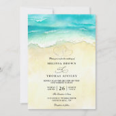 Invitation Mariage Code QR Aquarelle Cœur Plage Tropicale (Devant)