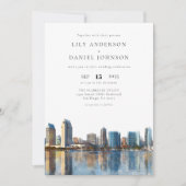 Invitation Mariage code QR aquarelle de la skyline de San Die (Devant)