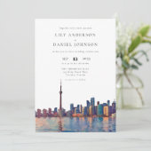 Invitation Mariage code QR aquarelle de l'horizon de Toronto (Debout devant)