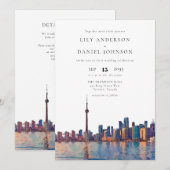 Invitation Mariage code QR aquarelle de l'horizon de Toronto (Devant / Derrière)
