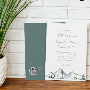Invitation Mariage Code QR Aquarelle Montagnes Rustiques