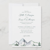 Invitation Mariage Code QR Aquarelle Montagnes Rustiques (Devant)