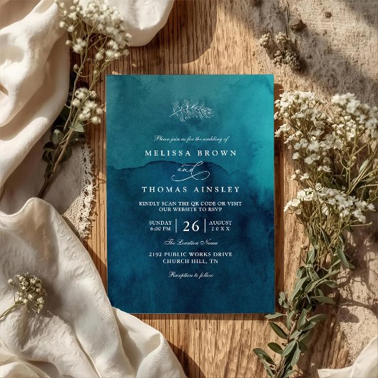 Invitation Mariage Code QR Aquarelle Océan Plage Moody