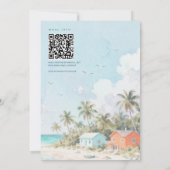 Invitation Mariage Code QR Aquarelle Plage Été Bleu (Dos)