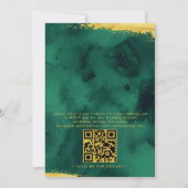 Invitation Mariage Code QR Aquarelle Vert Émeraude Or (Dos)