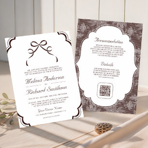 Invitation Mariage Code QR Arc Bow Coquette Brun Espresso